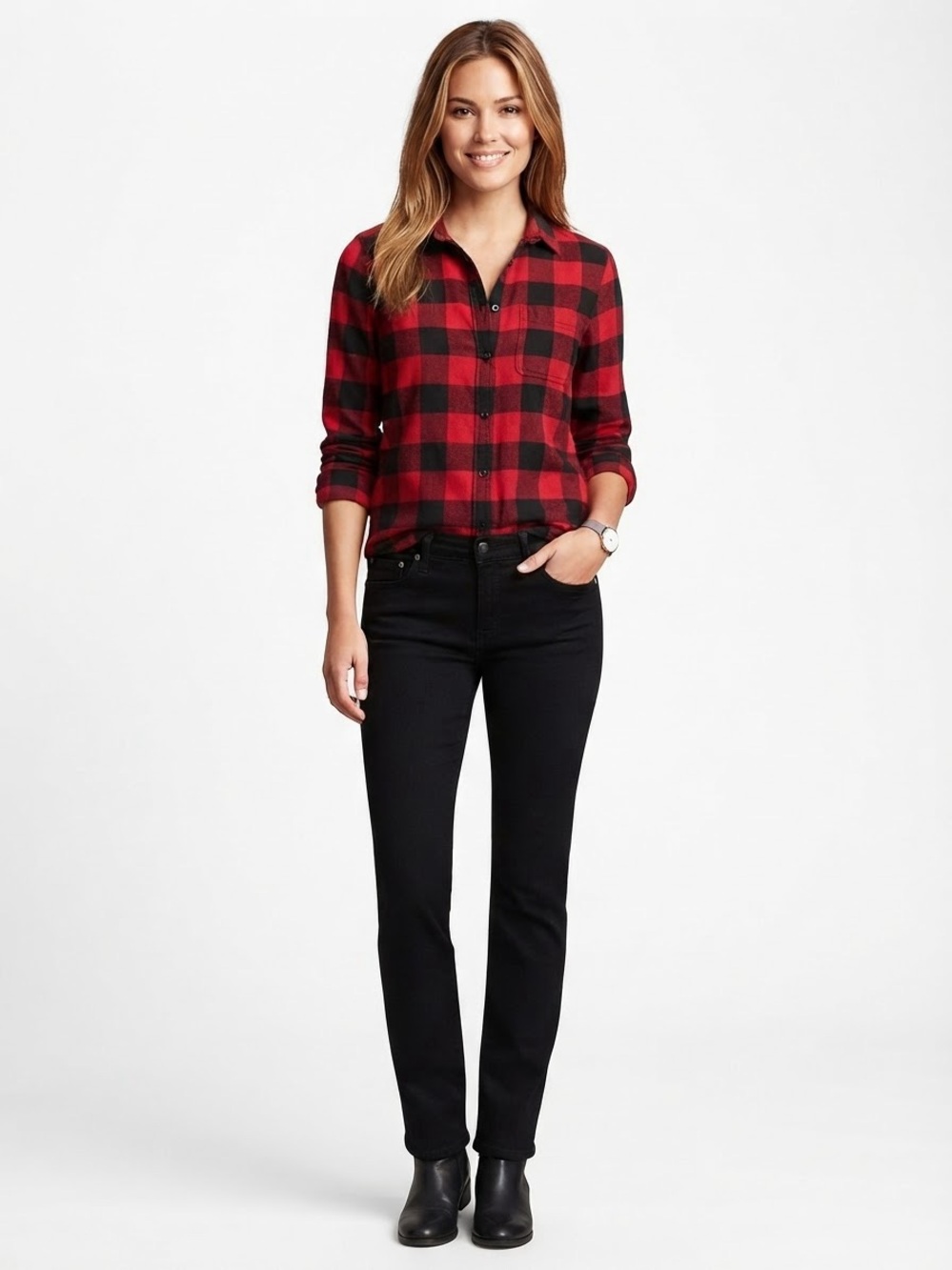Hollister Womens Long Sleeve Flannel Shirt Top Size Medium Red Black